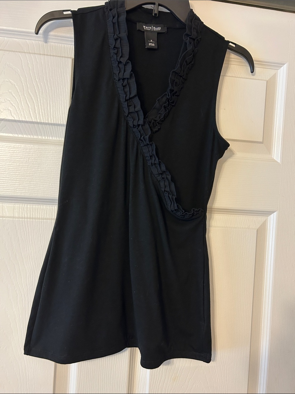 White House Black Market Black Ruffle-Trim Sleeveless Wrap Camisole